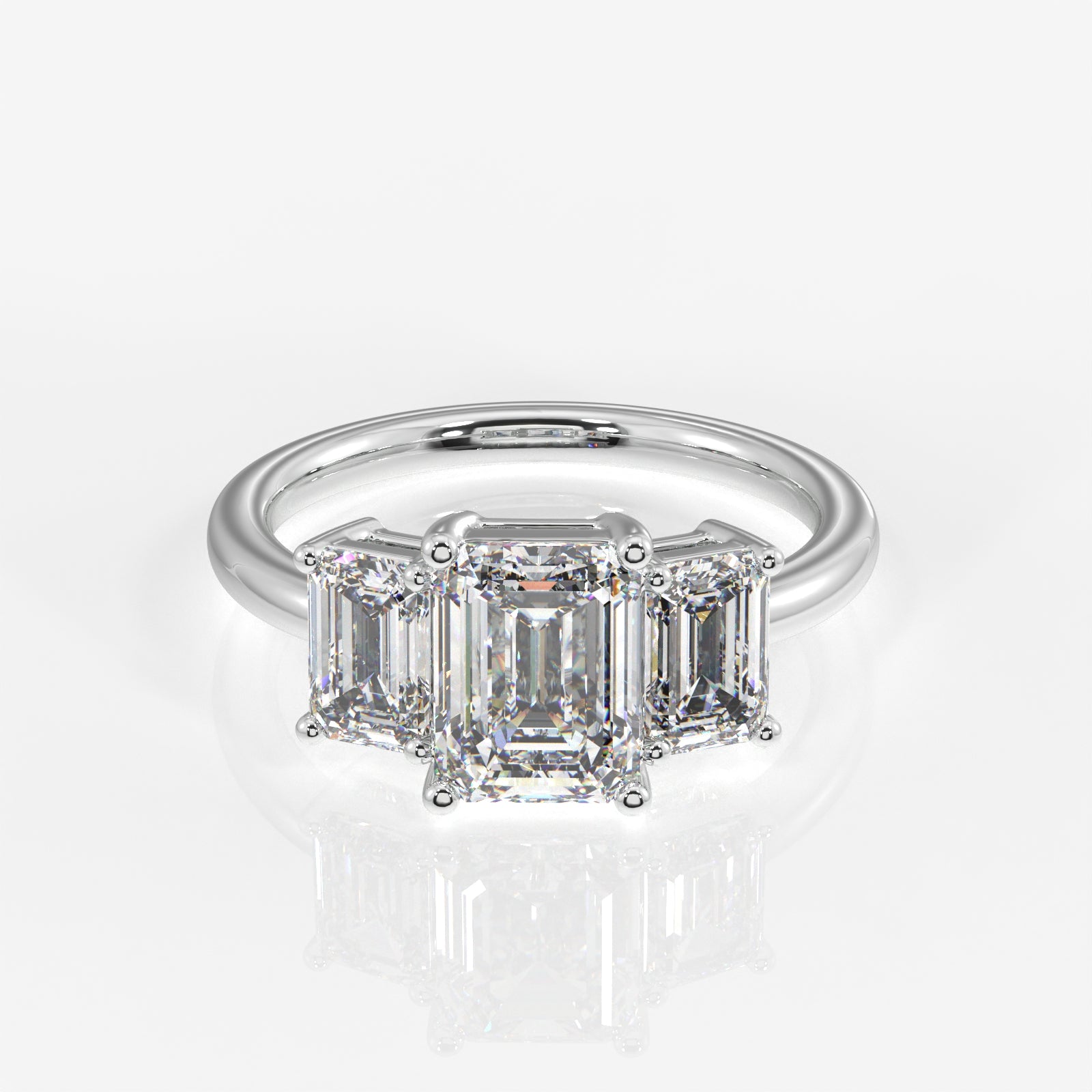 Emerald Cut Lab Grown Diamond Trilogy 9k Gold Ring