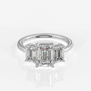 Emerald Cut Moissanite Diamond Trilogy Sterling Silver Ring