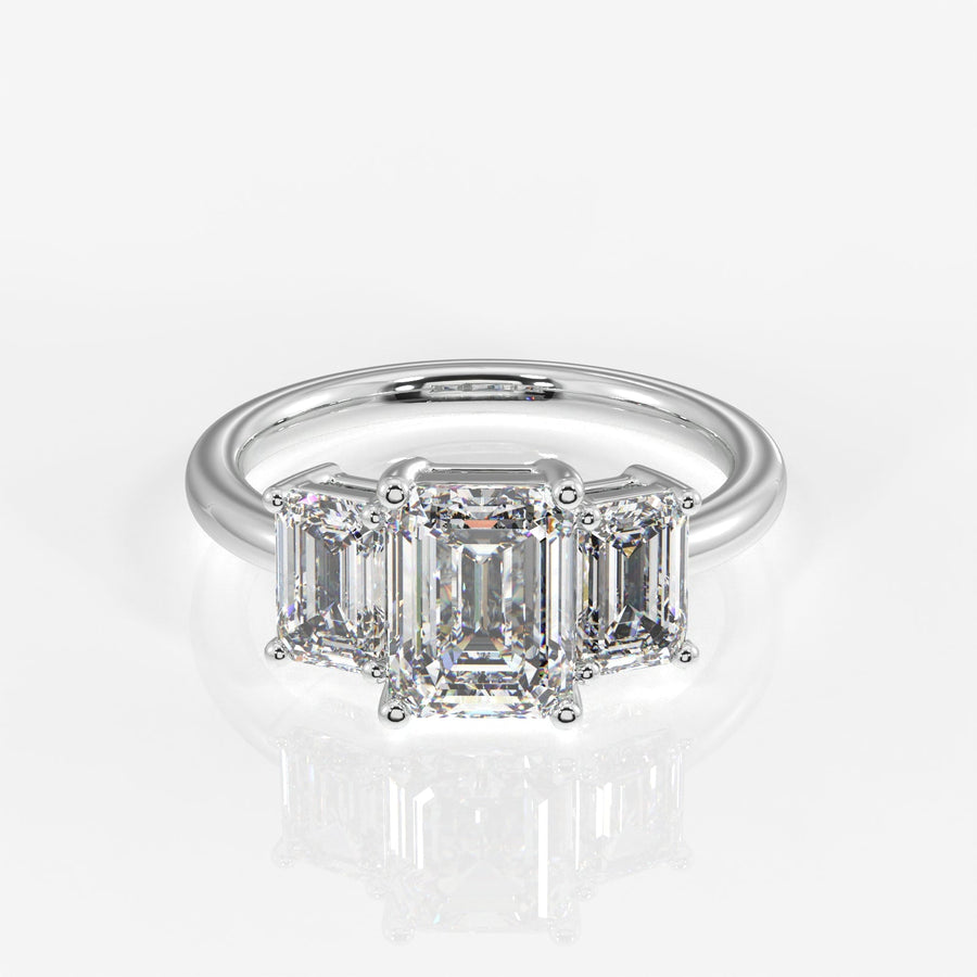Emerald Cut Moissanite Diamond Trilogy Sterling Silver Ring