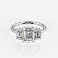 Emerald Cut Lab Grown Diamond Three Stone 18k Gold Ring