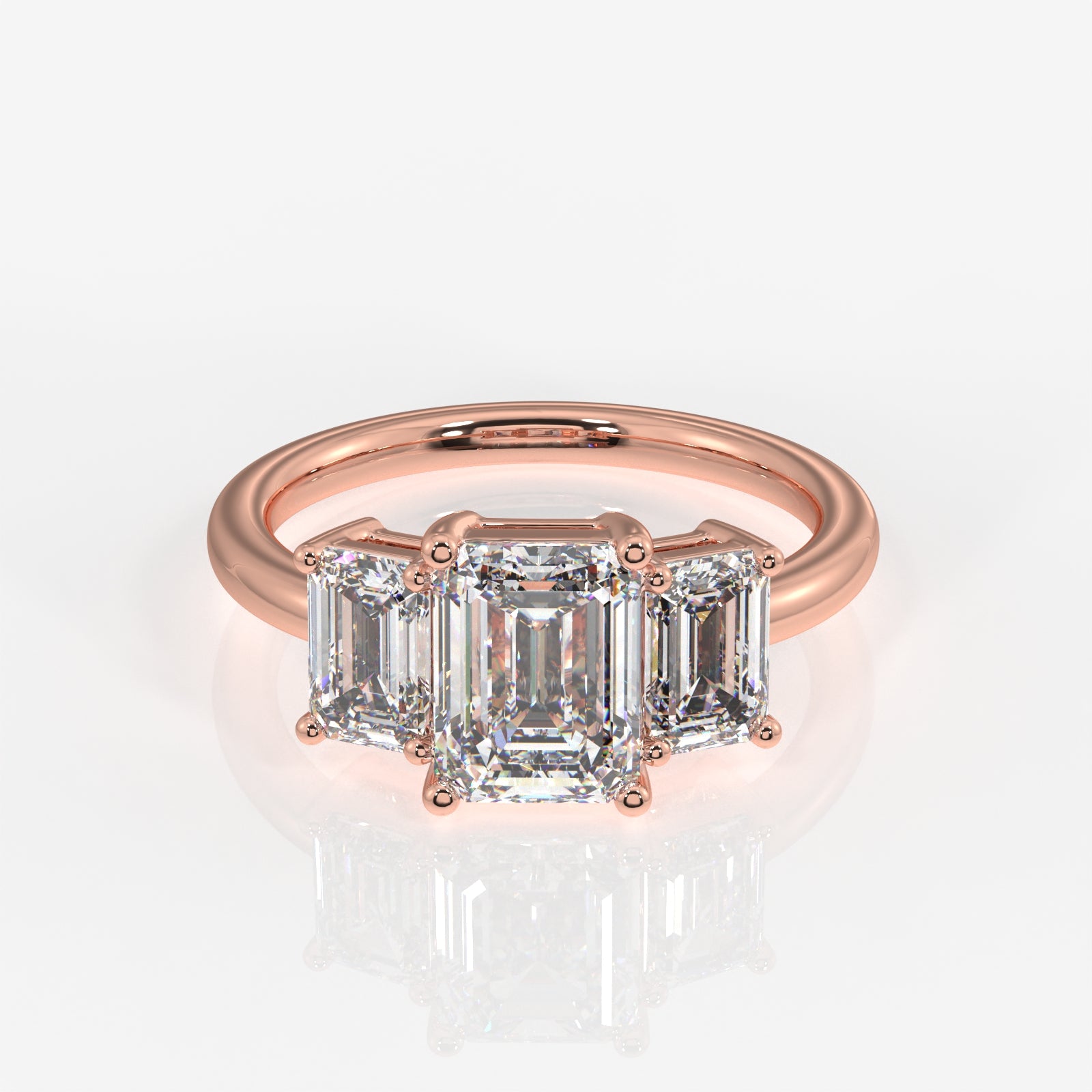 Emerald Cut Lab Grown Diamond Trilogy 9k Gold Ring