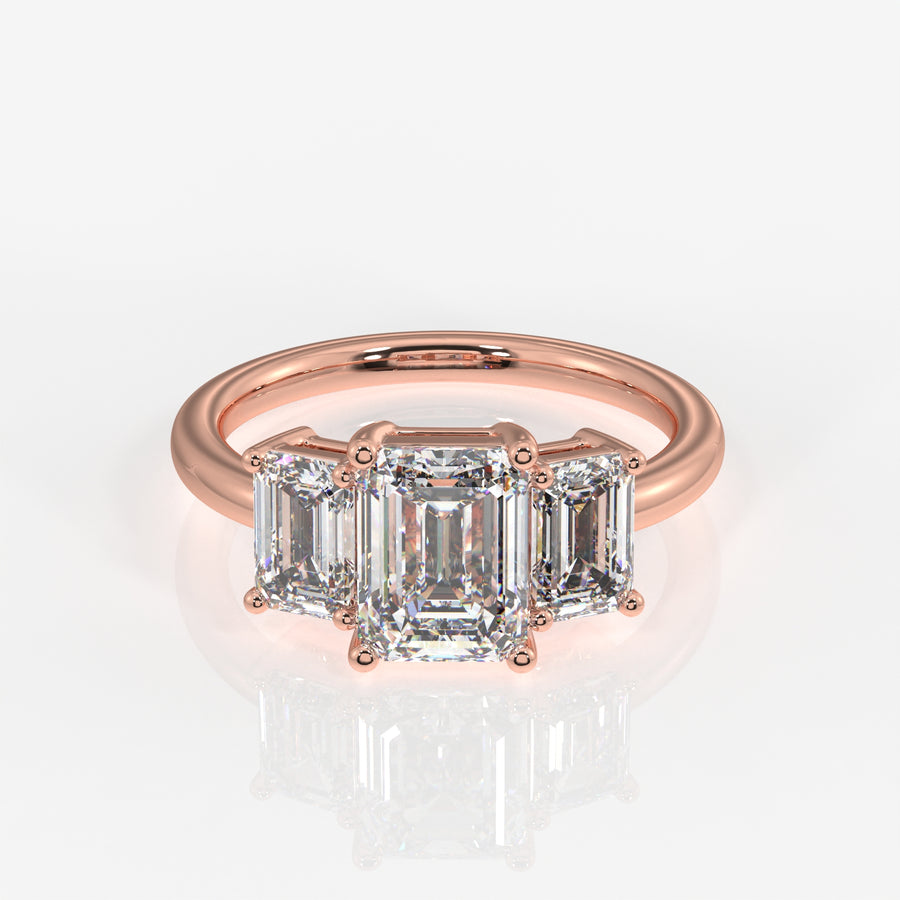 Emerald Cut Lab Grown Diamond Trilogy 9k Gold Ring