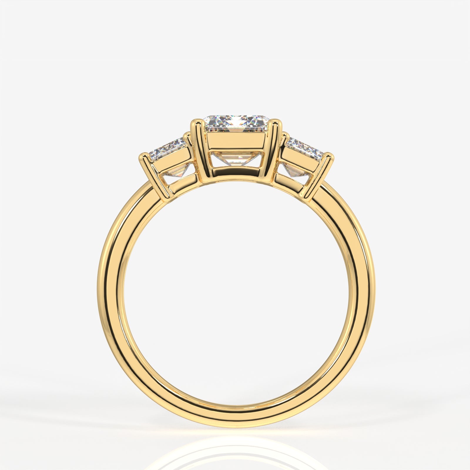 Emerald Cut Lab Grown Diamond Trilogy 9k Gold Ring