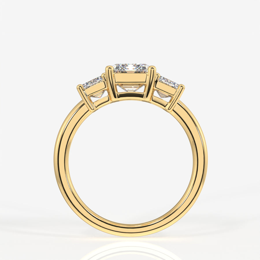 Emerald Cut Lab Grown Diamond Trilogy 9k Gold Ring