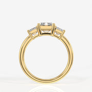 Emerald Cut Moissanite Diamond Trilogy Sterling Silver Ring