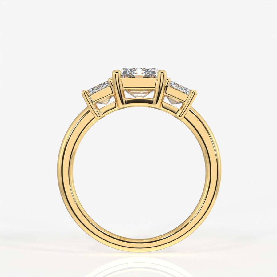 Emerald Cut Moissanite Diamond Trilogy Sterling Silver Ring