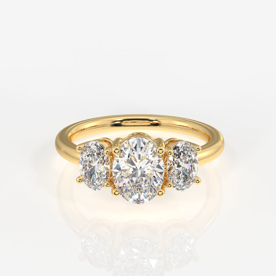 Oval Cut Moissanite Diamond Trilogy 18k Gold Ring