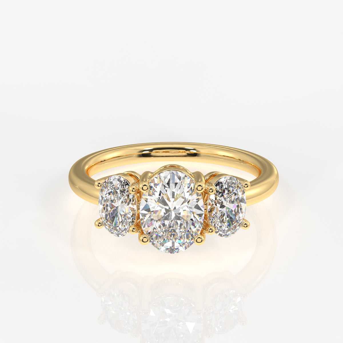 Oval Cut Lab Grown Diamond Three Stone 14k Gold Ring