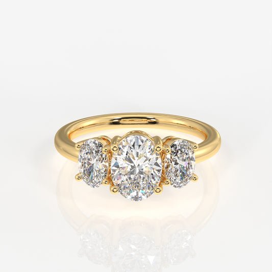 Oval Cut Lab Grown Diamond Three Stone 18k Gold Ring