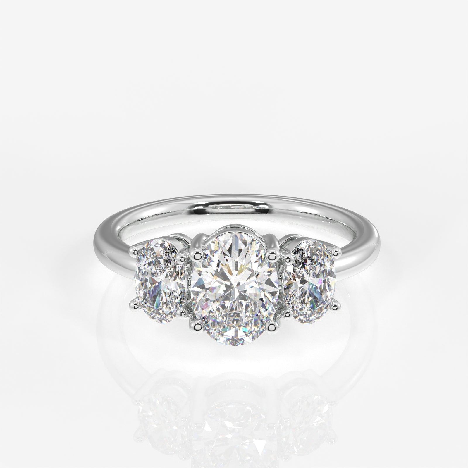 Oval Cut Moissanite Diamond Trilogy Sterling Silver Ring