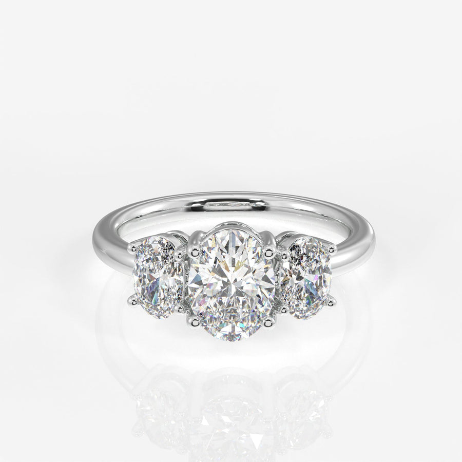 Oval Cut Moissanite Diamond Trilogy Sterling Silver Ring