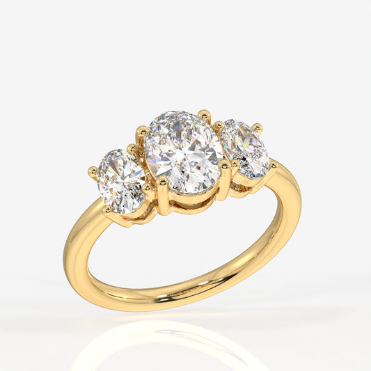 Oval Cut Lab Grown Diamond Three Stone 18k Gold Ring