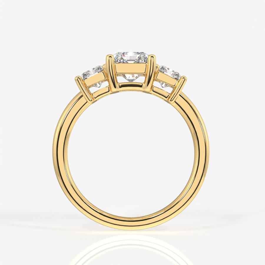 Radiant Cut Moissanite Diamond Trilogy 14k Gold Ring