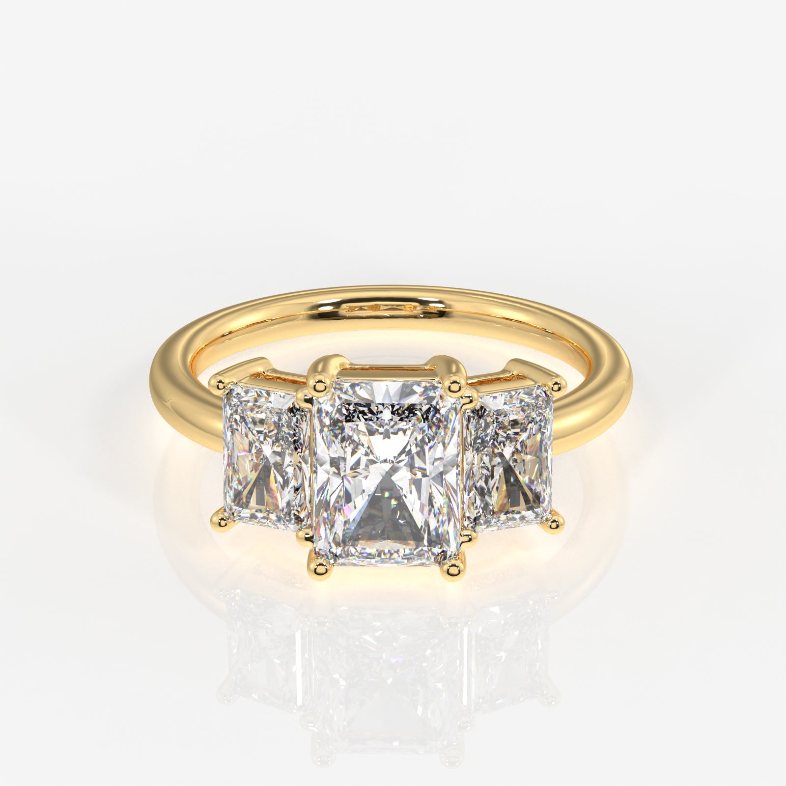 Radiant Cut Moissanite Diamond Trilogy 14k Gold Ring