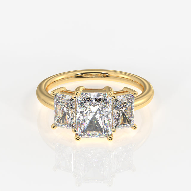 Radiant Cut Lab Grown Diamond Trilogy 14k Gold Ring