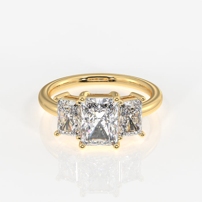 Radiant Cut Moissanite Diamond Three Stone 9k Gold Ring