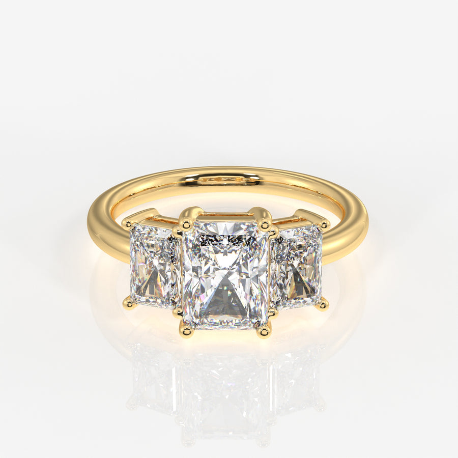 Radiant Cut Moissanite Diamond Trilogy 14k Gold Ring