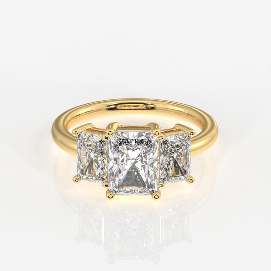 Radiant Cut Lab Grown Diamond Three Stone 18k Gold Ring