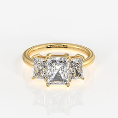 Radiant Cut Lab Grown Diamond Three Stone 14k Gold Ring