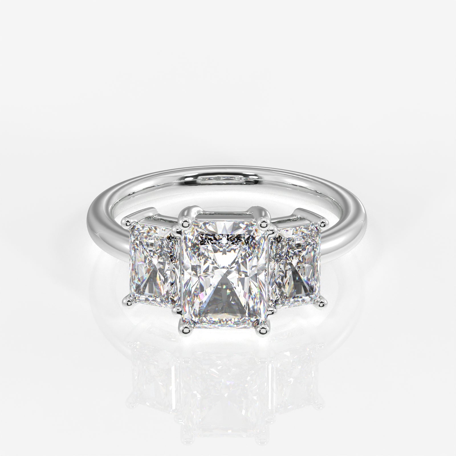 Radiant Cut Moissanite Diamond Trilogy 14k Gold Ring