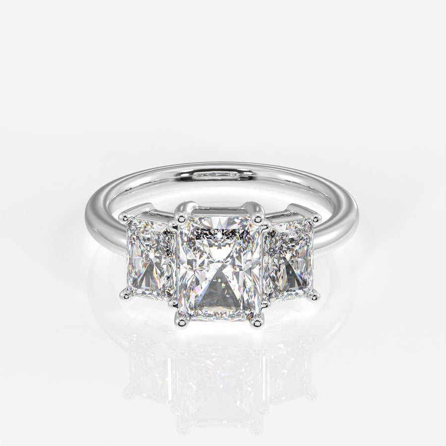 Radiant Cut Moissanite Diamond Trilogy 14k Gold Ring