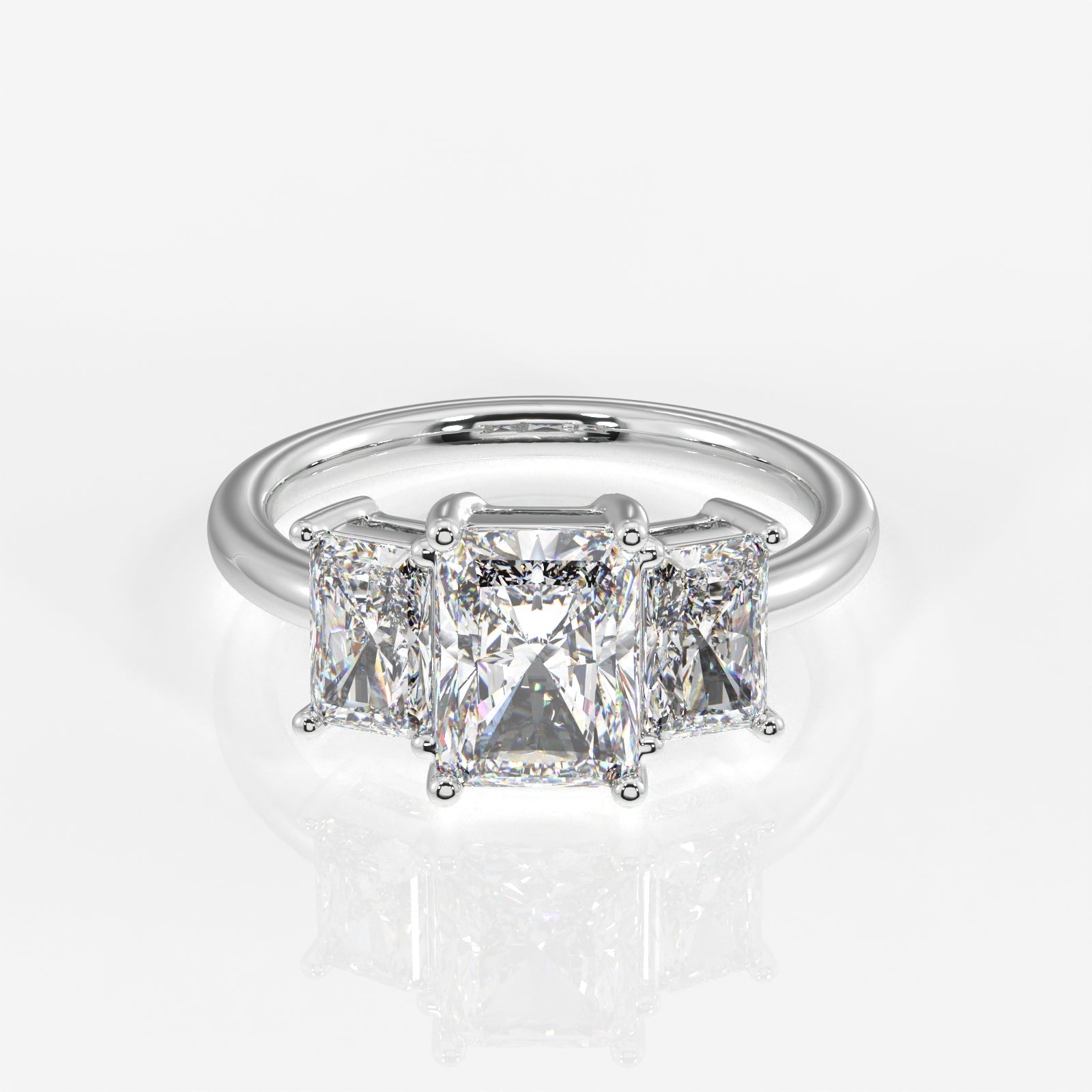 Radiant Cut Moissanite Diamond Trilogy Sterling Silver Ring