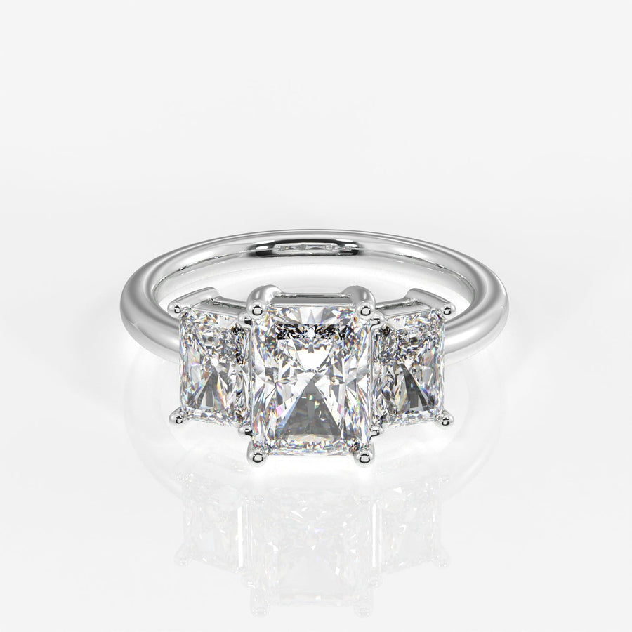 Radiant Cut Moissanite Diamond Trilogy Sterling Silver Ring
