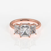 Radiant Cut Moissanite Diamond Trilogy 14k Gold Ring