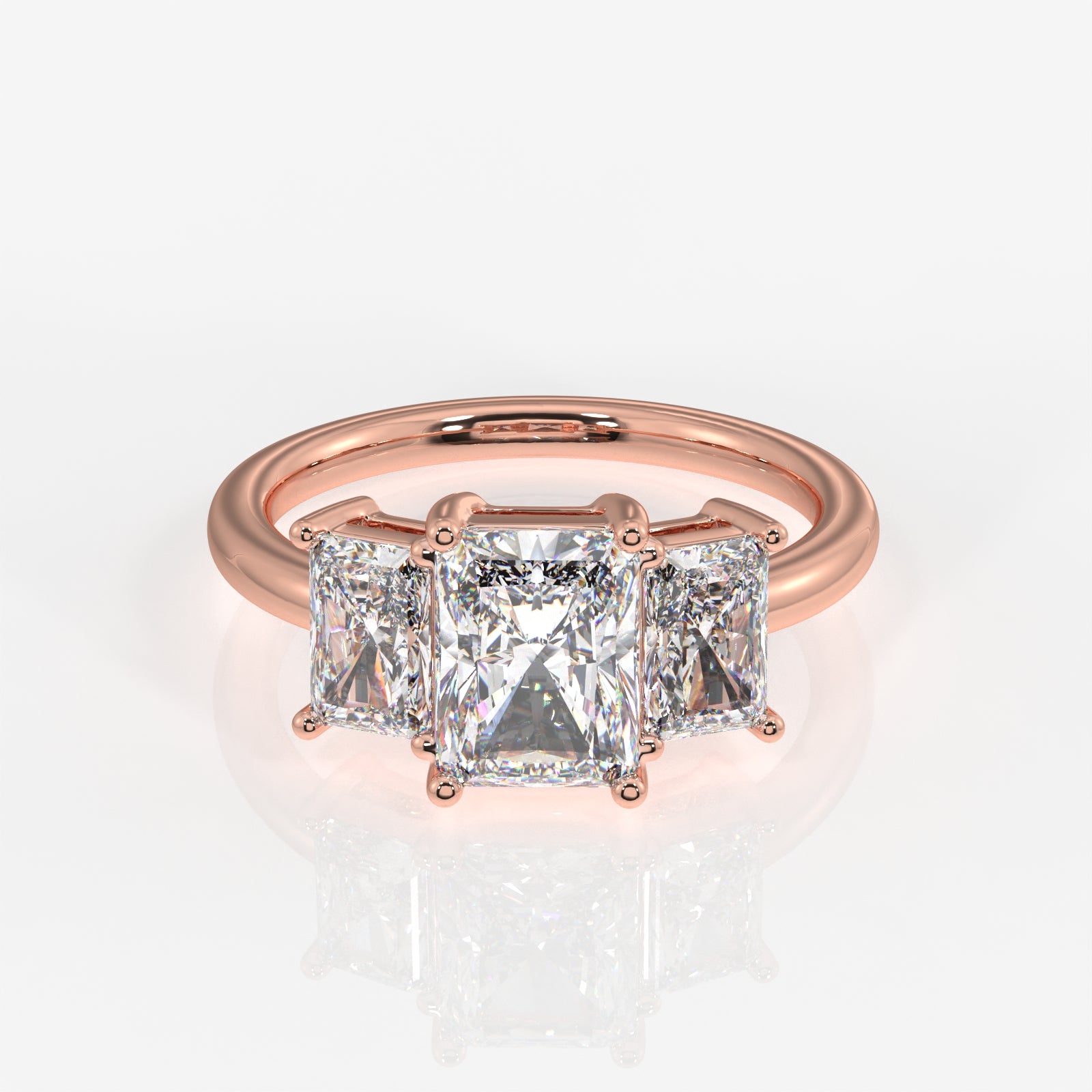 Radiant Cut Moissanite Diamond Trilogy 14k Gold Ring