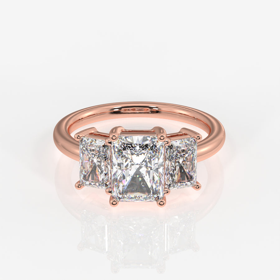 Radiant Cut Moissanite Diamond Trilogy 14k Gold Ring