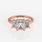Radiant Cut Moissanite Diamond Trilogy Sterling Silver Ring