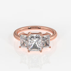 Radiant Cut Lab Grown Diamond Three Stone 14k Gold Ring