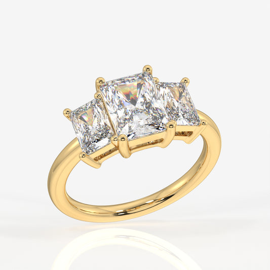 Radiant Cut Lab Grown Diamond Three Stone 14k Gold Ring