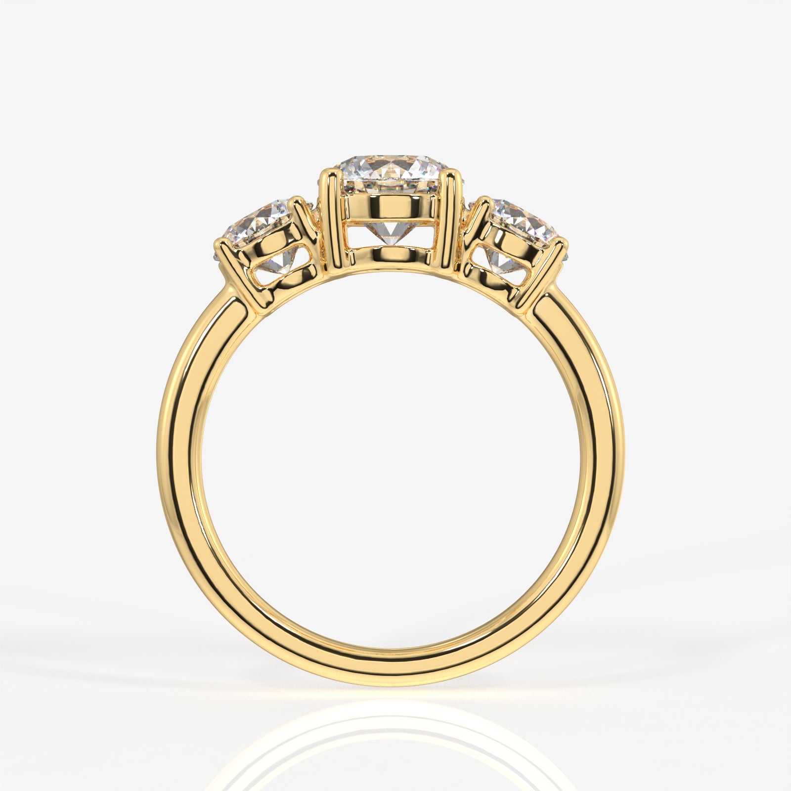 Round Cut Moissanite Diamond Trilogy 18k Gold Ring
