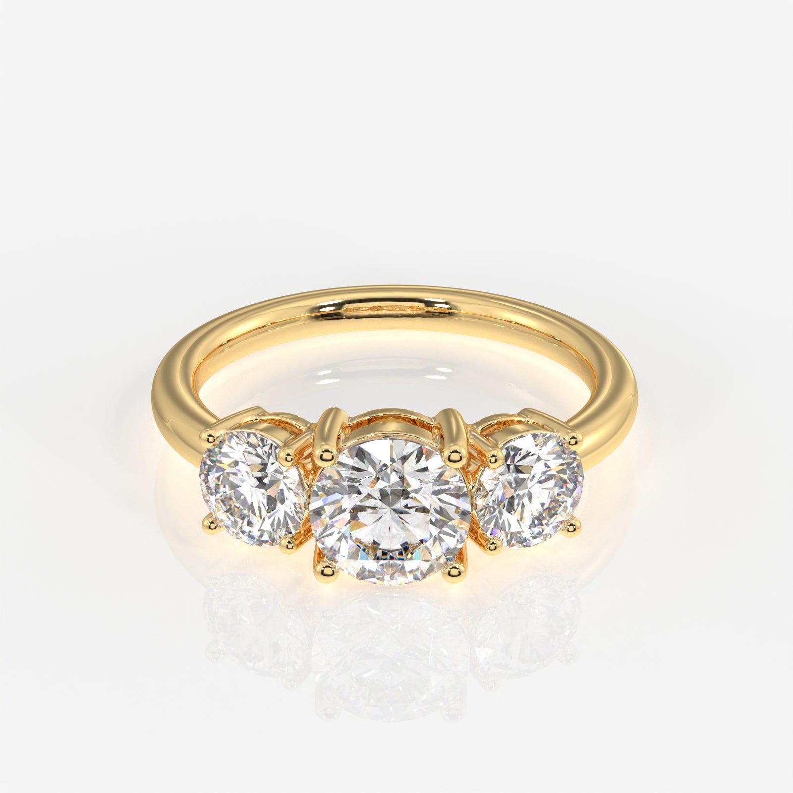 Round Cut Moissanite Diamond Trilogy 18k Gold Ring
