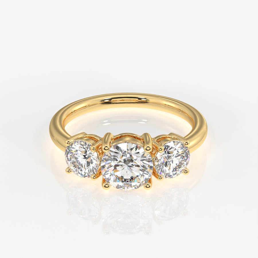 Round Cut Moissanite Diamond Trilogy 18k Gold Ring