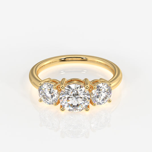 Round Cut Lab Grown Diamond Three Stone 18k Gold Ring