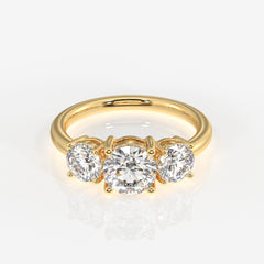 Round Cut Lab Grown Diamond Three Stone 14k Gold Ring