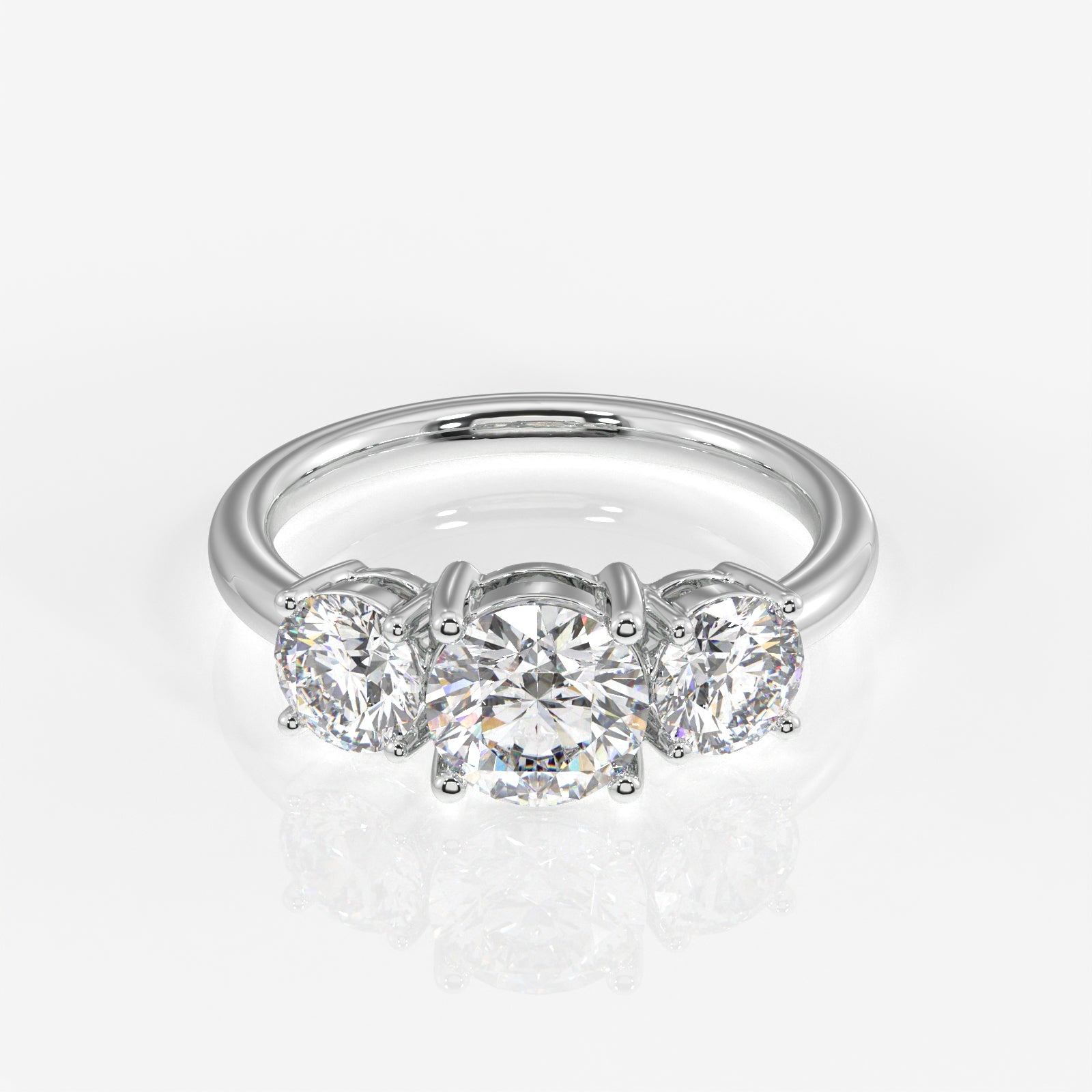 Round Cut Moissanite Diamond Trilogy 18k Gold Ring