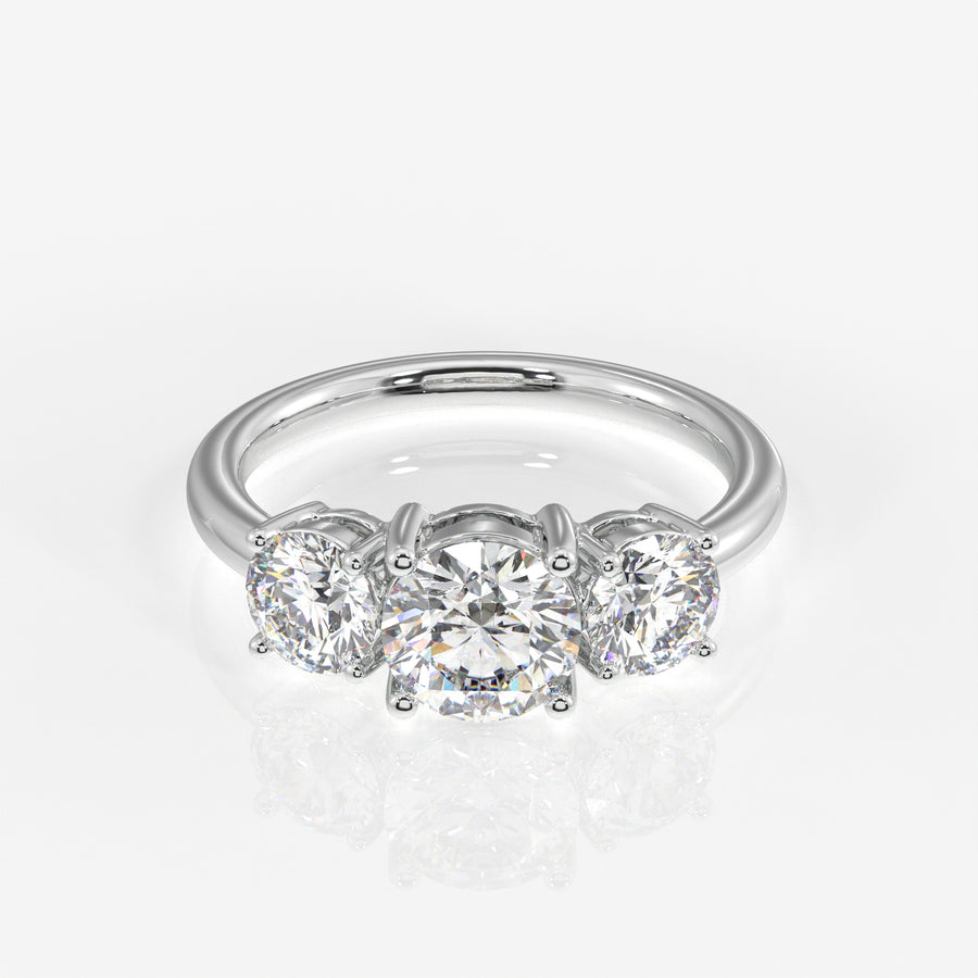 Round Cut Moissanite Diamond Trilogy 18k Gold Ring