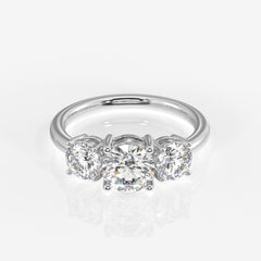 Round Cut Lab Grown Diamond Three Stone 14k Gold Ring