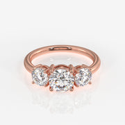 Round Cut Moissanite Diamond Trilogy 18k Gold Ring