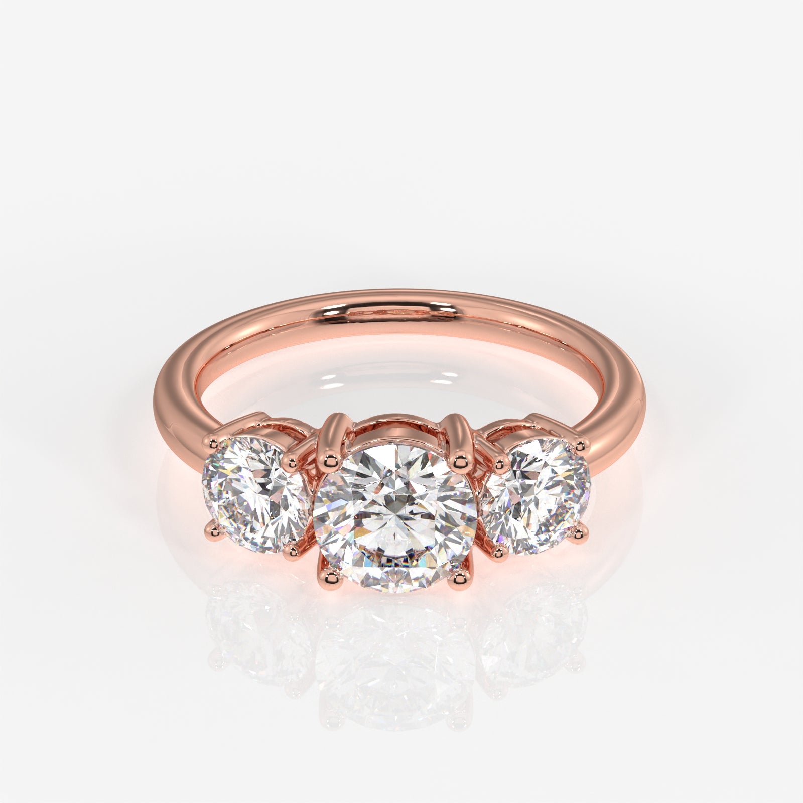 Round Cut Moissanite Diamond Trilogy 18k Gold Ring