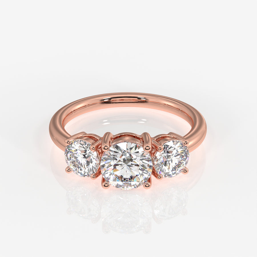 Round Cut Moissanite Diamond Trilogy 18k Gold Ring