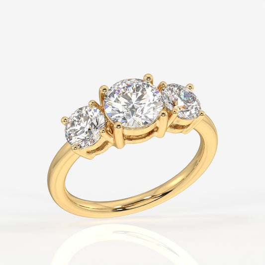 Round Cut Lab Grown Diamond Three Stone 18k Gold Ring