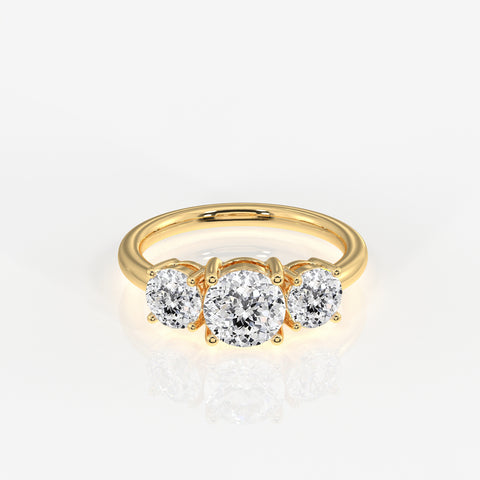 Portuguese Cut Moissanite Diamond Trilogy Sterling Silver Ring