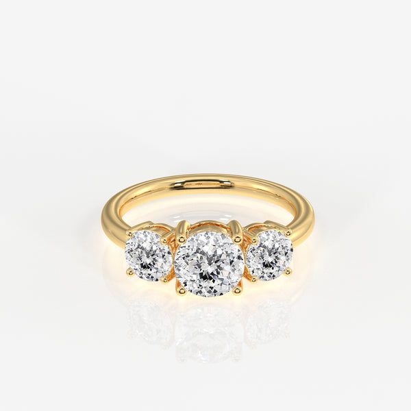 Portuguese Cut Lab Grown Diamond Three Stone 9K Gold Ring
