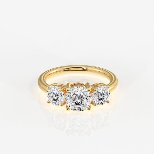 Portuguese Cut Moissanite Diamond Three Stone Sterling Silver Ring