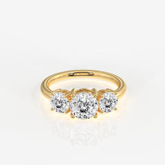 Portuguese Cut Lab Grown Diamond Three Stone 14K Gold Ring