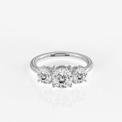 Portuguese Cut Lab Grown Diamond Three Stone 14K Gold Ring